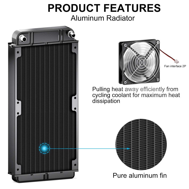 Clyxgs Water Cooling Radiator, 12 Pipe Aluminum Heat Exchanger Radiator with Fan for PC CPU Computer Water Cool System DC12V 240mm Black - Image 3